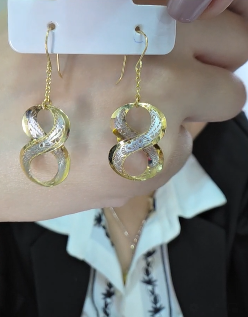 Two Tone Infinity Textured Dangling Earrings