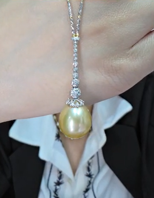 Two Tone Gold SSP Dia Cut Drop Necklace w/ Slider