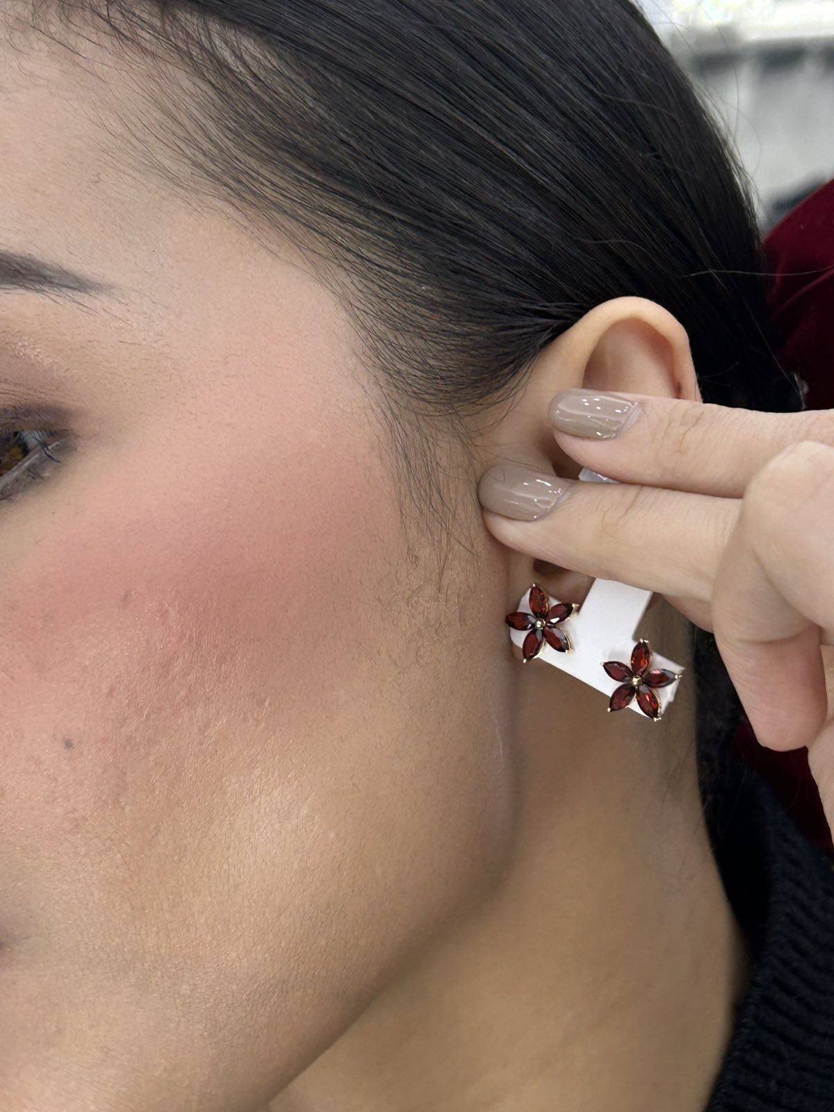 Garnet Flower Stud Earrings