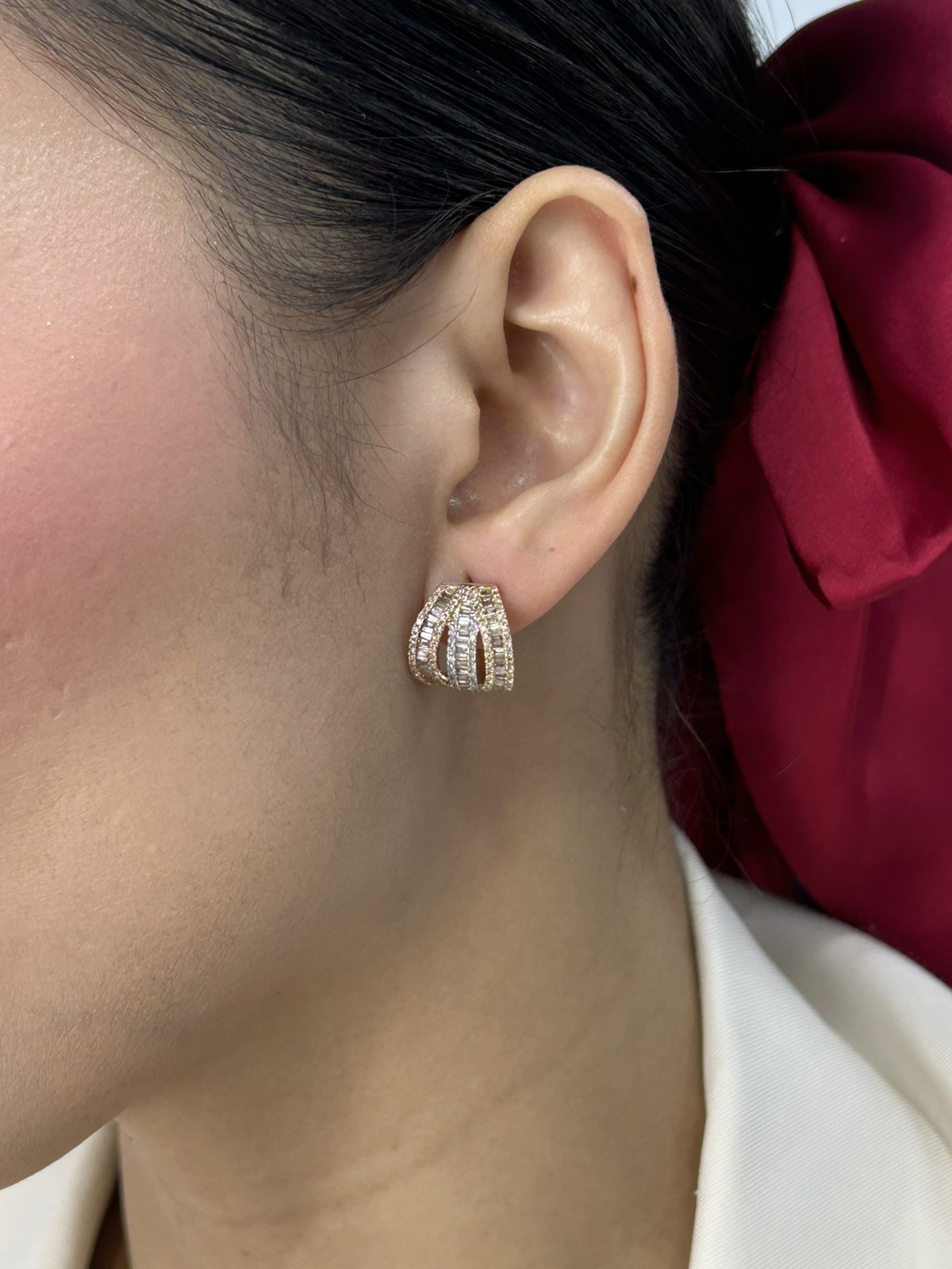 Tri Color Baguette Earrings