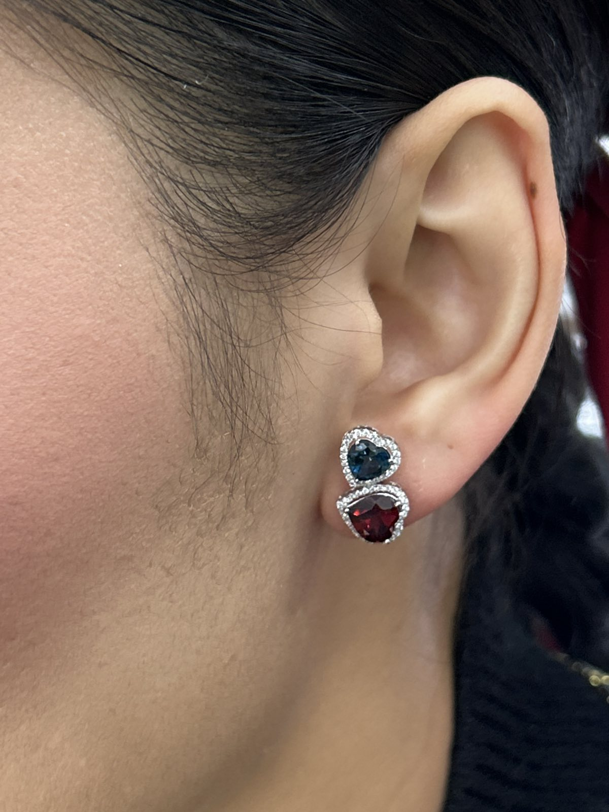 Clustered Garnet Heart Earrings