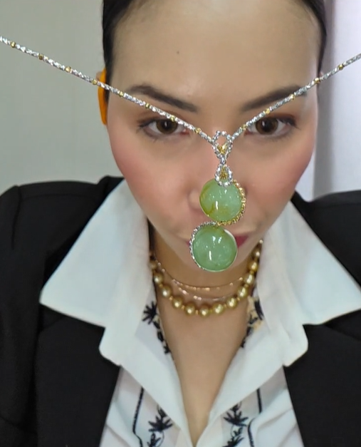 Two Tone Burma Jade Dia Cut Drop Necklace w/ Slider