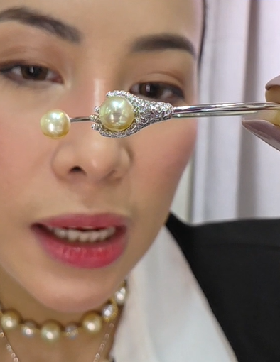 Akoya Pearl on Palm Hard Open Bangle
