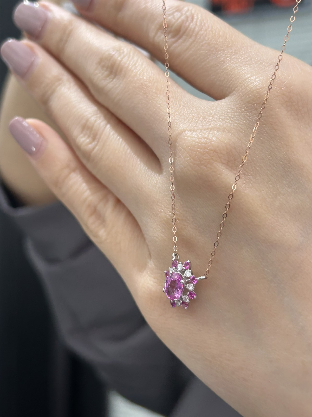 Centered Crown Pink Sapphire Necklace