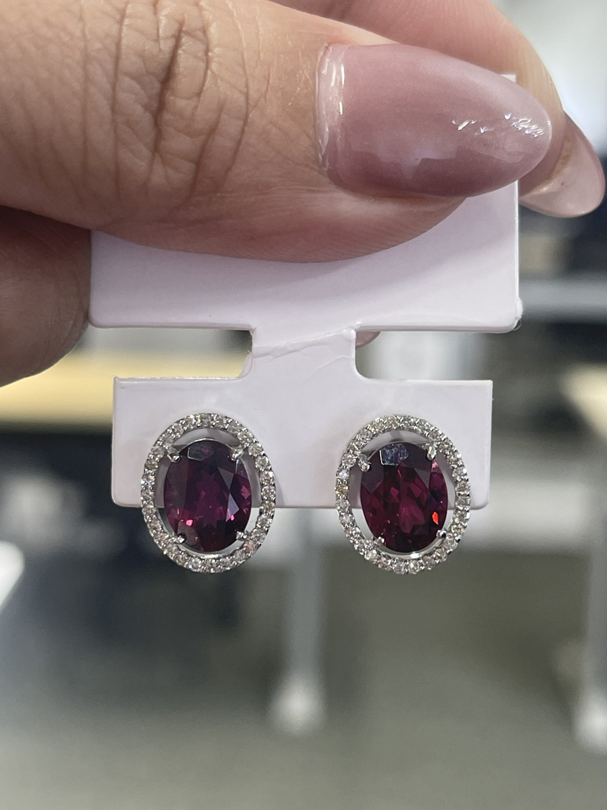 Oval Pink Rhodonite Halo Stud Earrings