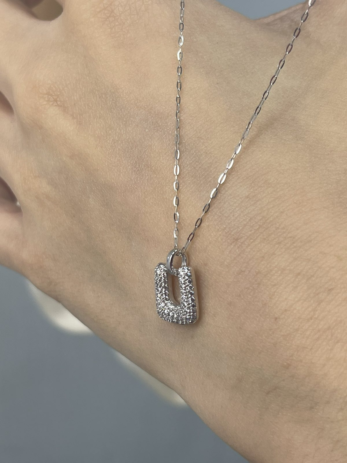 Removable Pave U Dia Charm Pendant Necklace