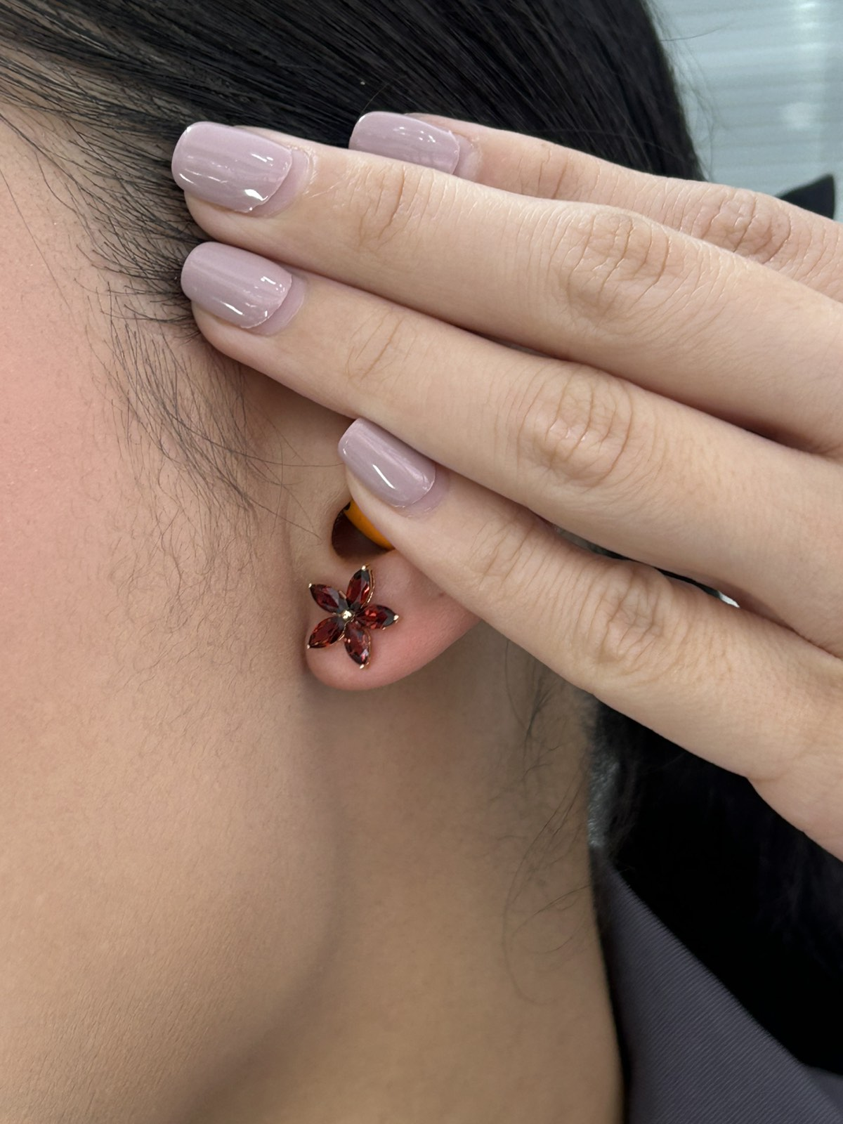 Garnet Flower Stud Earrings