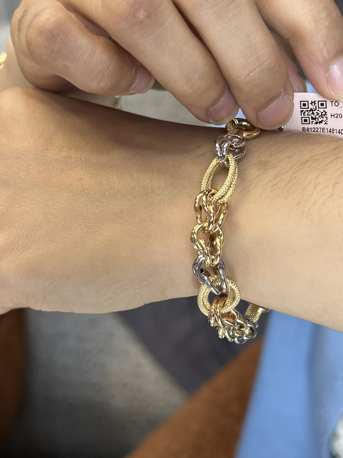 Tri Color Textured Oval Links Bracelet