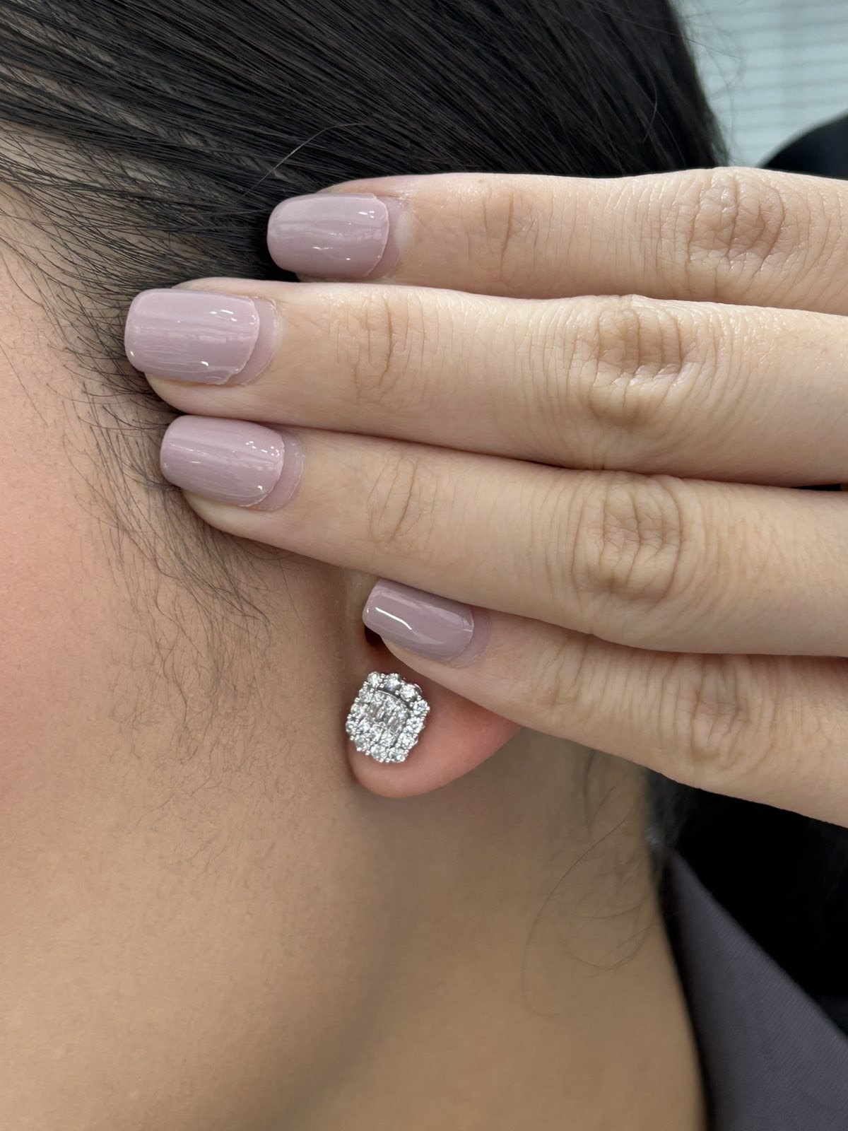 Emerald Cut Halo Dia Stud Earrings