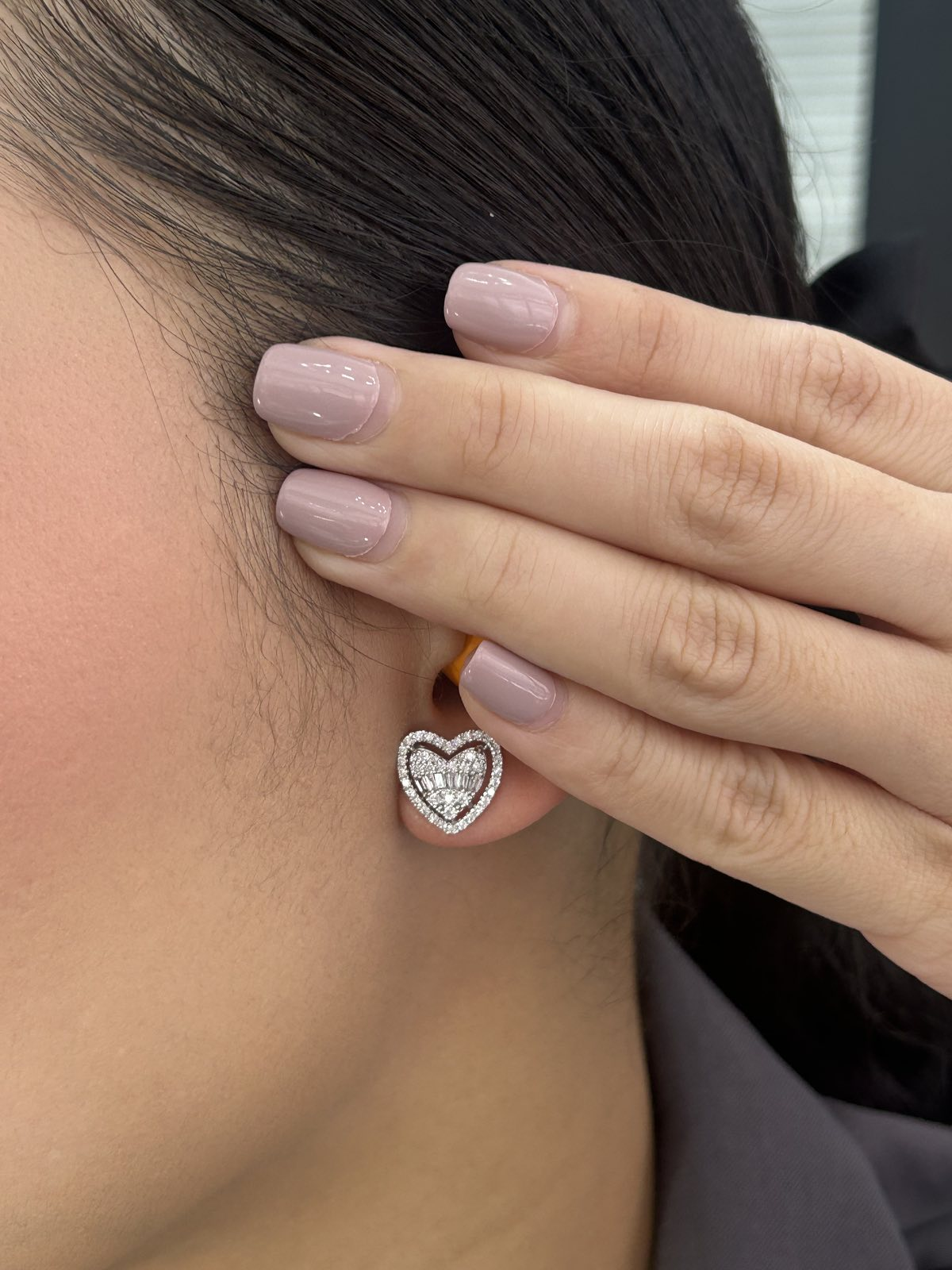 Dia Baguette Halo Heart Earrings
