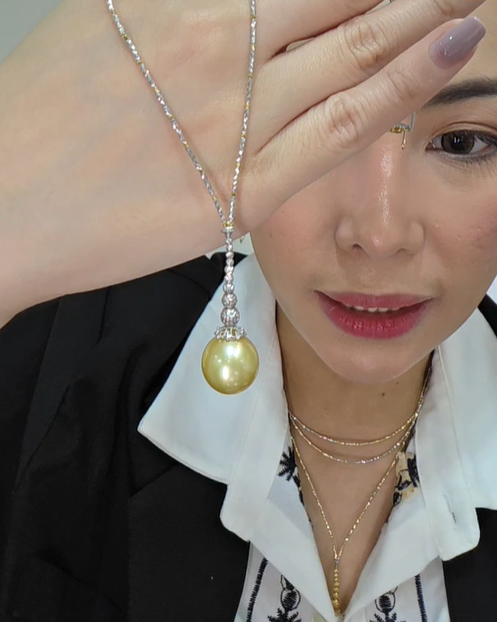 Two Tone Gold SSP Dia Cut Drop Necklace w/ Slider