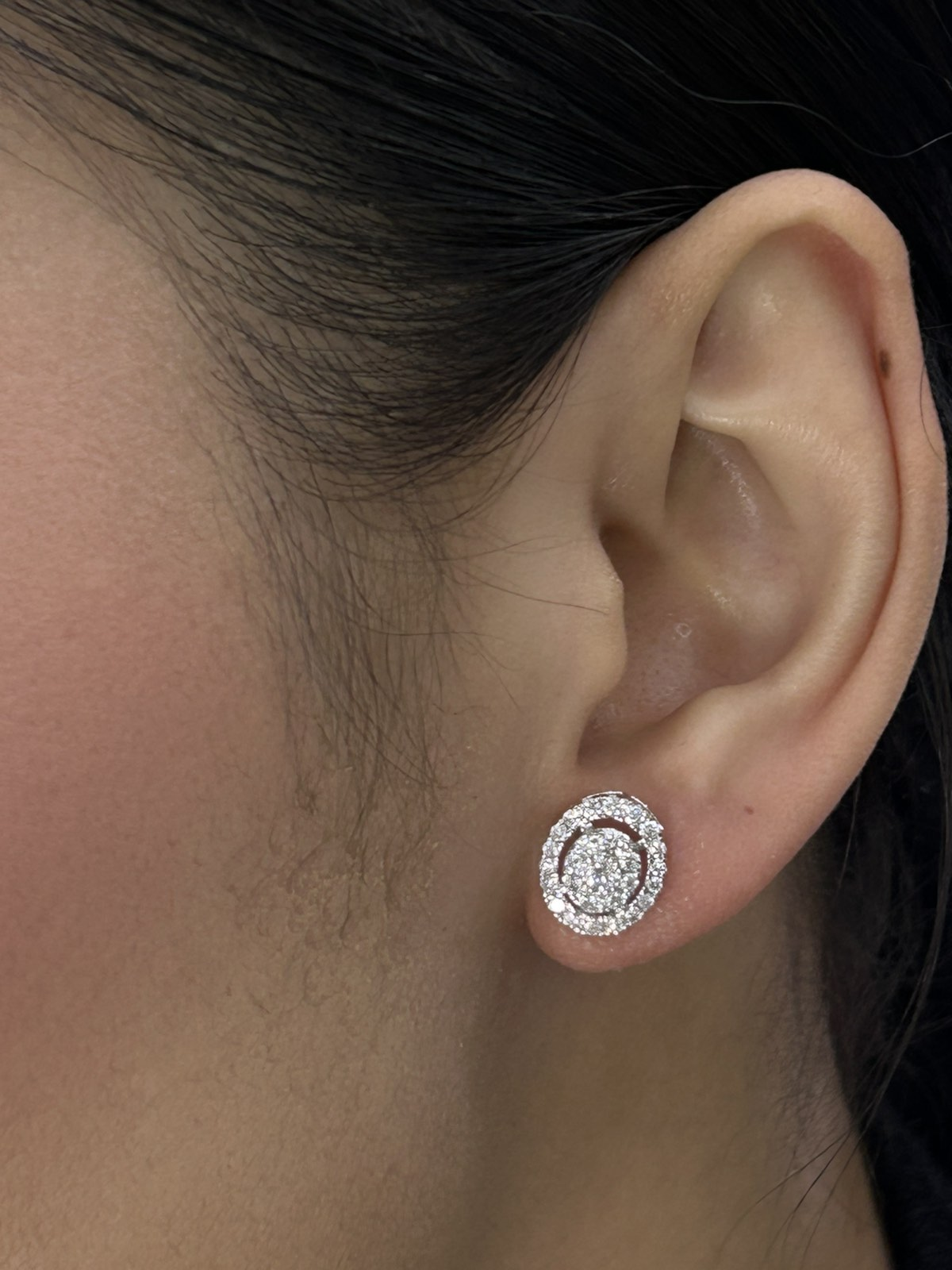 Oval Cut Halo Dia Stud Earrings