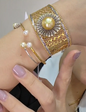 Two Tone Gold SSP Lace Cuff Bangle