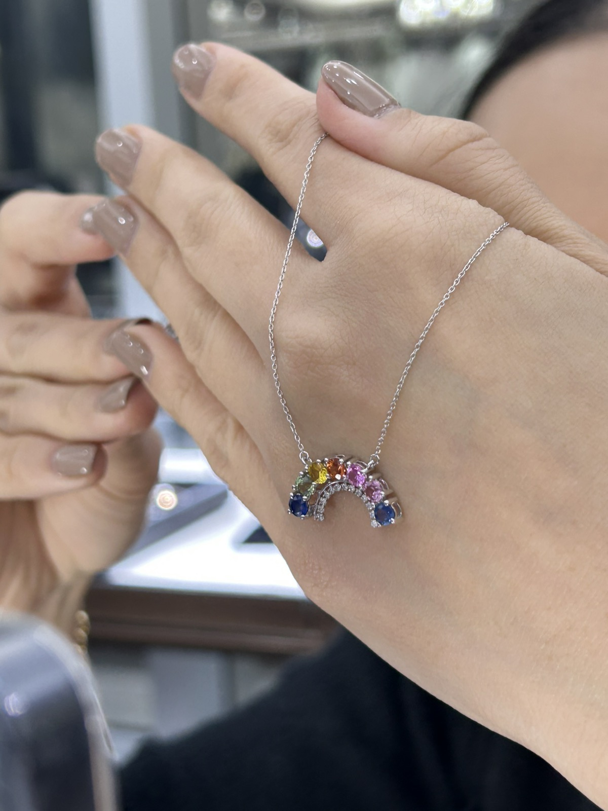 Multi Sapphire Rainbow Dia Necklace
