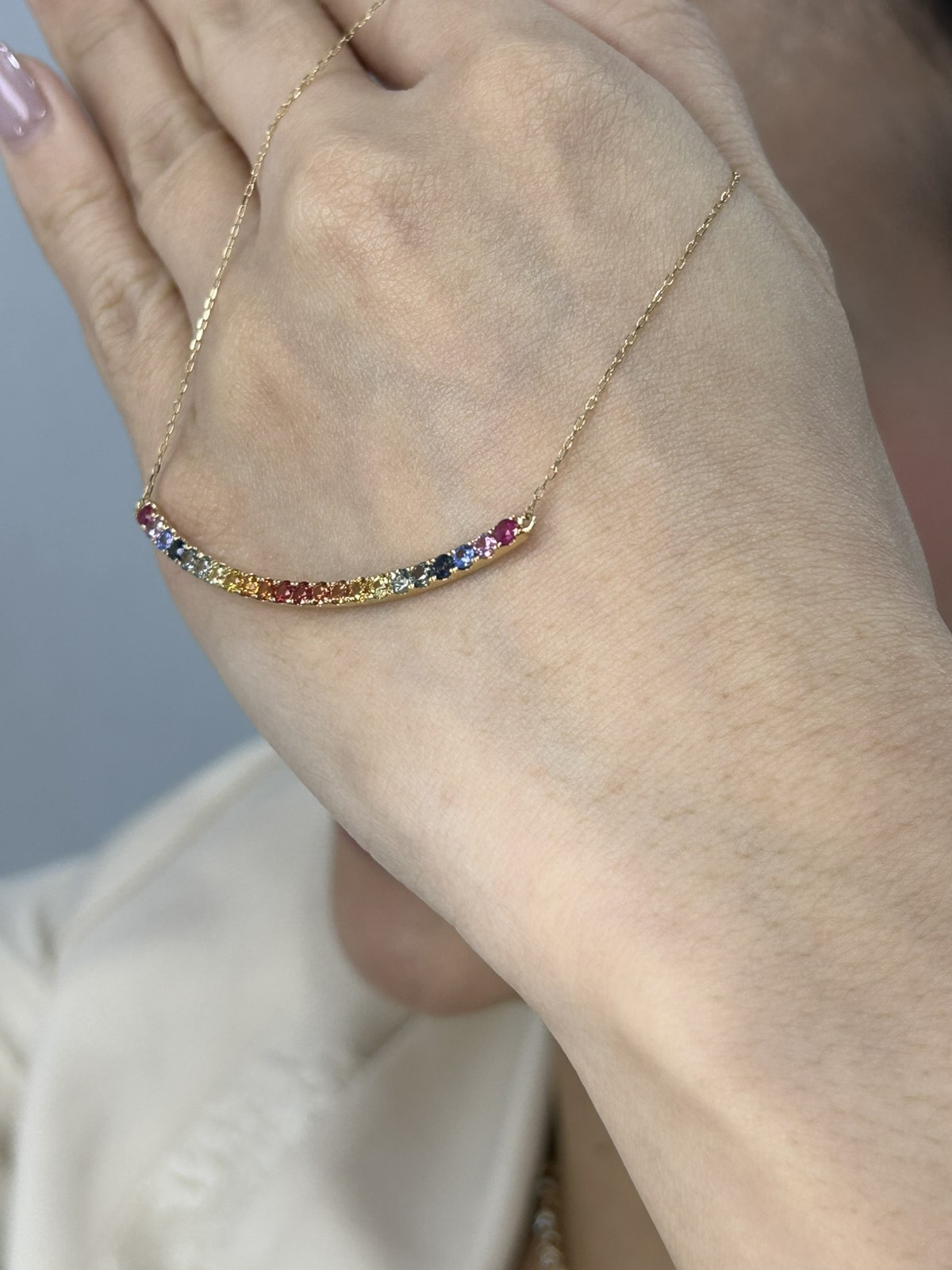 Centered Multi Color Sapphire Smiley Necklace